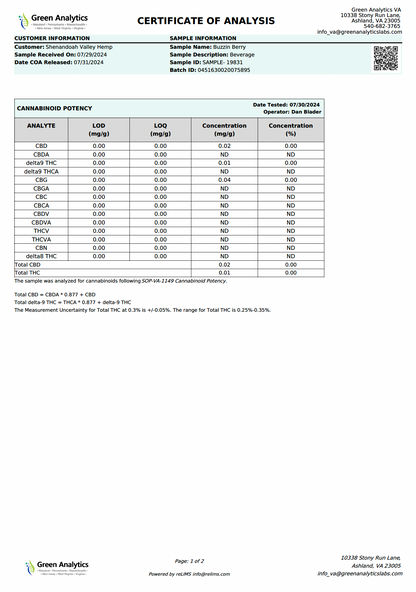 Buzzin' Berry - 2mg THC + CBD Infused Mocktail Drink